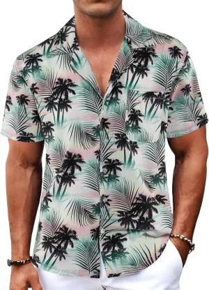 BOJIN Men's Hawaiian Shirts Short Sleeve Button Down Casual Shirts Summer Printed Tropical Floral Aloha Beach Shirts