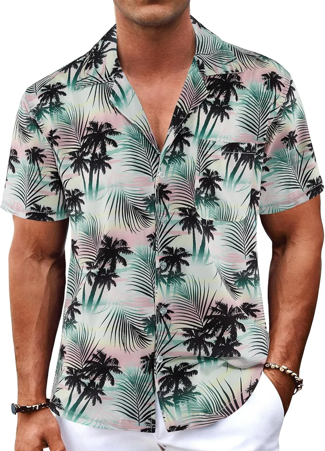 BOJIN Men's Hawaiian Shirts Short Sleeve Button Down Casual Shirts Summer Printed Tropical Floral Aloha Beach Shirts