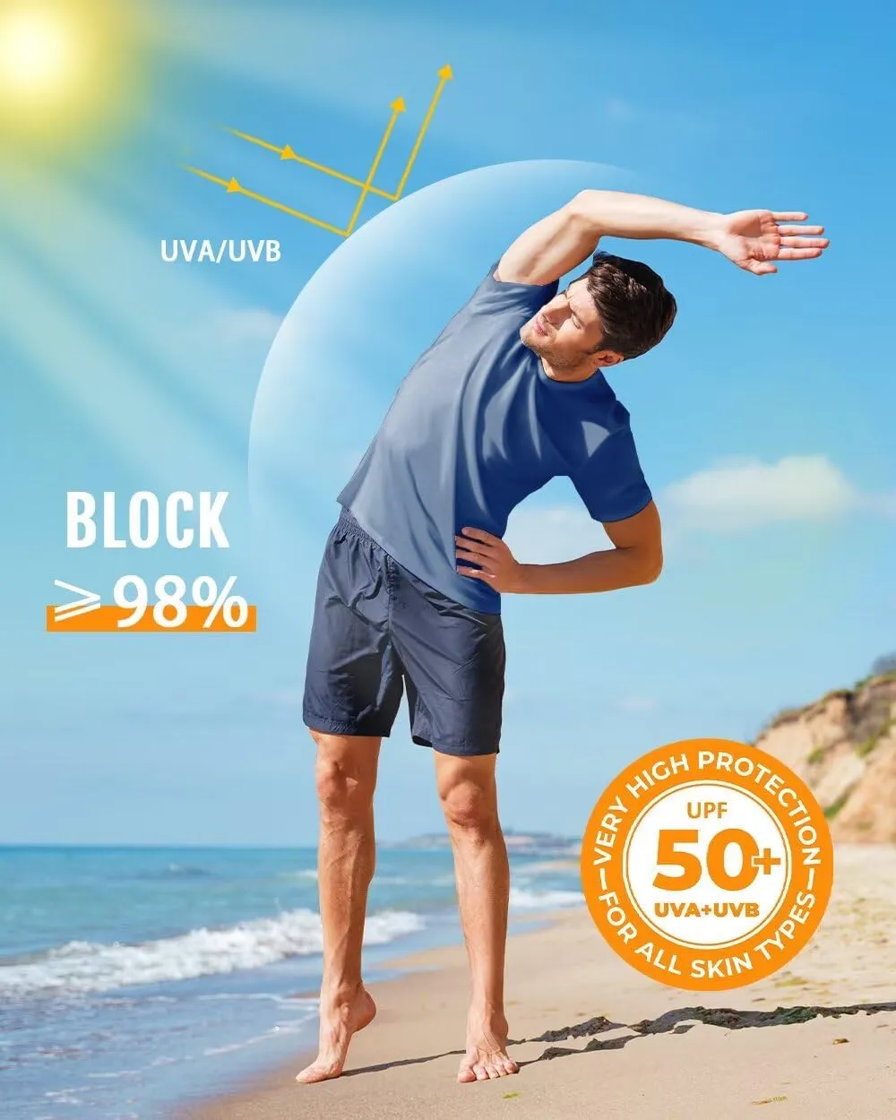 Boladeci Men's Swim Shirt Short Sleeve UPF 50  Sun Protection SPF UV Moisture Wicking Lightweight Quick Dry Rash Guard