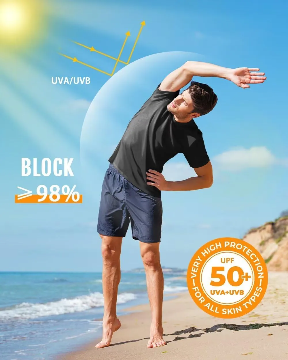 Boladeci Men's Swim Shirt Short Sleeve UPF 50  Sun Protection SPF UV Moisture Wicking Lightweight Quick Dry Rash Guard