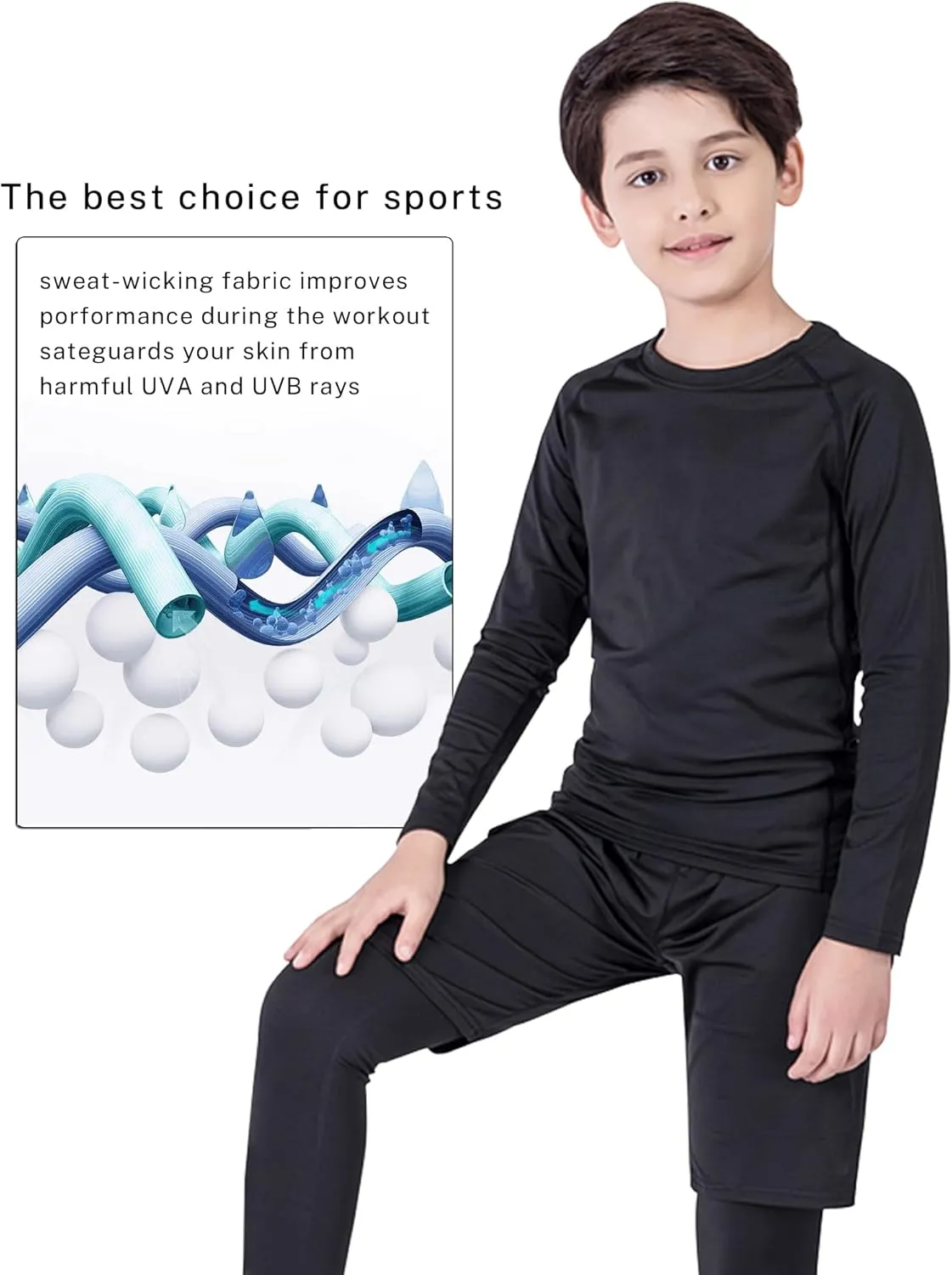 Boys Compression Shirt Long Sleeve Suit Youth Undershirts Kids Football Baseball Baselayer Cold Gear Quick Dry Black