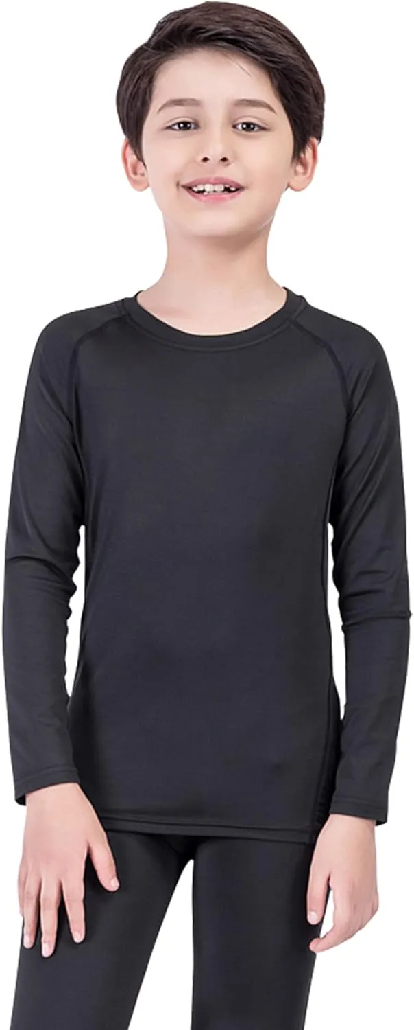 Boys Compression Shirt Long Sleeve Suit Youth Undershirts Kids Football Baseball Baselayer Cold Gear Quick Dry Black