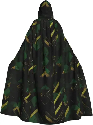 BREAUX black green and gold geometric print hooded cloak, oversized hooded cape with bow tie, unisex adult Halloween costume