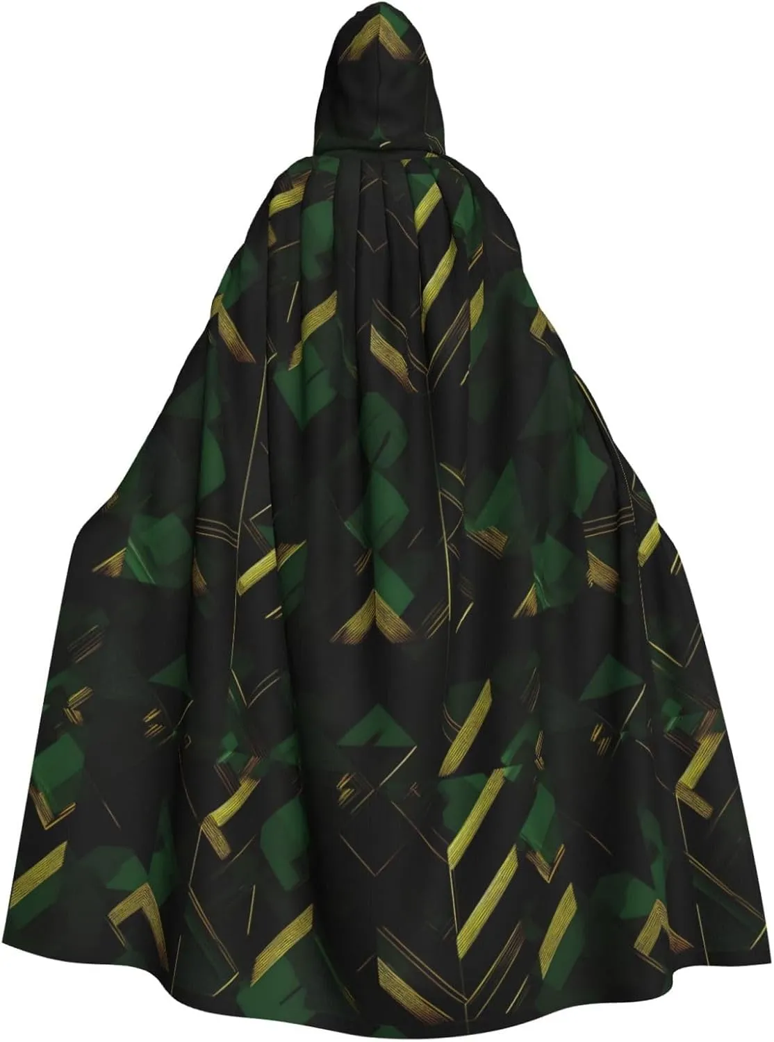 BREAUX black green and gold geometric print hooded cloak, oversized hooded cape with bow tie, unisex adult Halloween costume