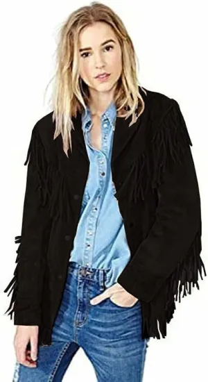 Buckskin Suede Leather Jacket Genuine Leather Western Style Jacket with Fringe Details for Women