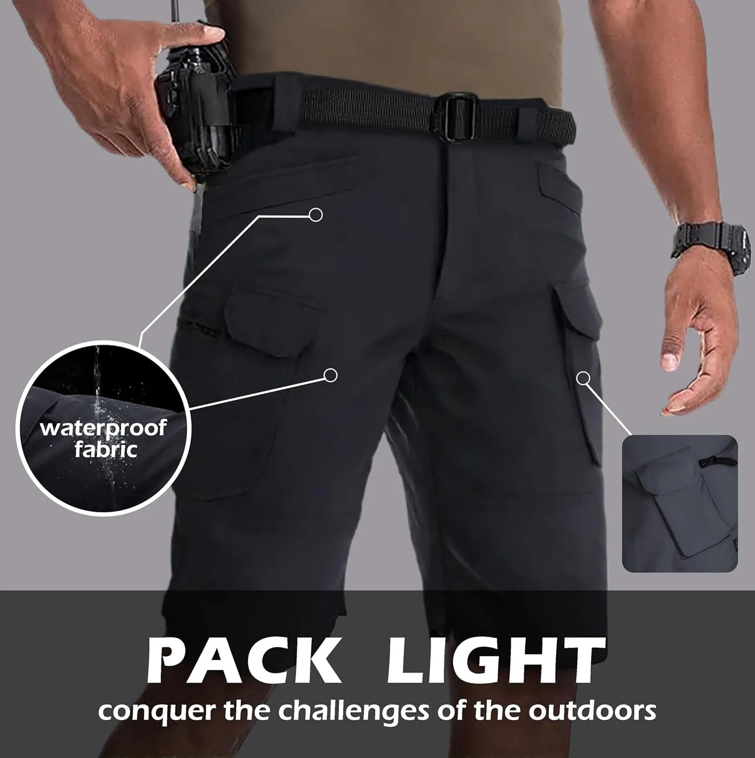 Cargo Shorts for Man Waterproof Stretch Multi Pockets Quick-Dry Outdoor Camping Running Athletic Men's Shorts