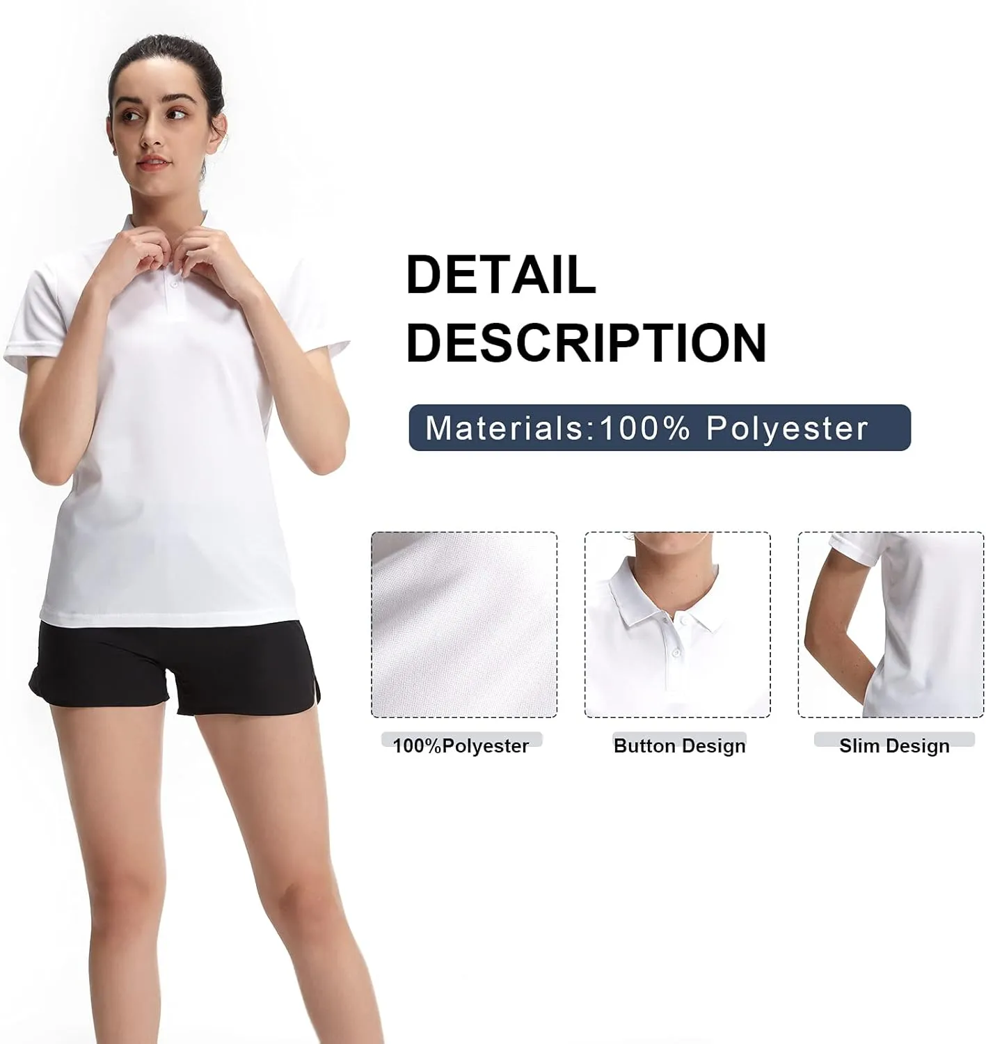 Casei Womens Polo Shirts Golf Shirts Quick Dry Moisture Wicking Black and White Polo Shirt