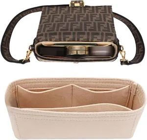 Chispee Softened Felt Purse Organizer Insert for Tote, Baguette, Longchamp Handbags Lightweight Bag Organizer with Multiple Pockets (Beige, Small)