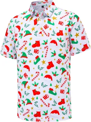 Christmas Mens Polo Shirts Funny Golf Shirts for Men Performance Moisture Wicking Quick Dry Athletic Short Sleeve Shirts