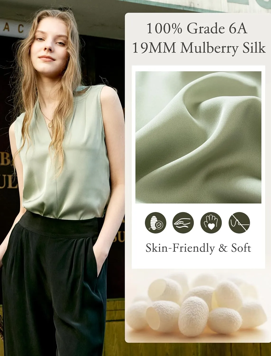 COLD POSH 19MM Mulberry Silk Blouse for Women Sleeveless V Neck Shirts Dressy Casual Womens Top for Office