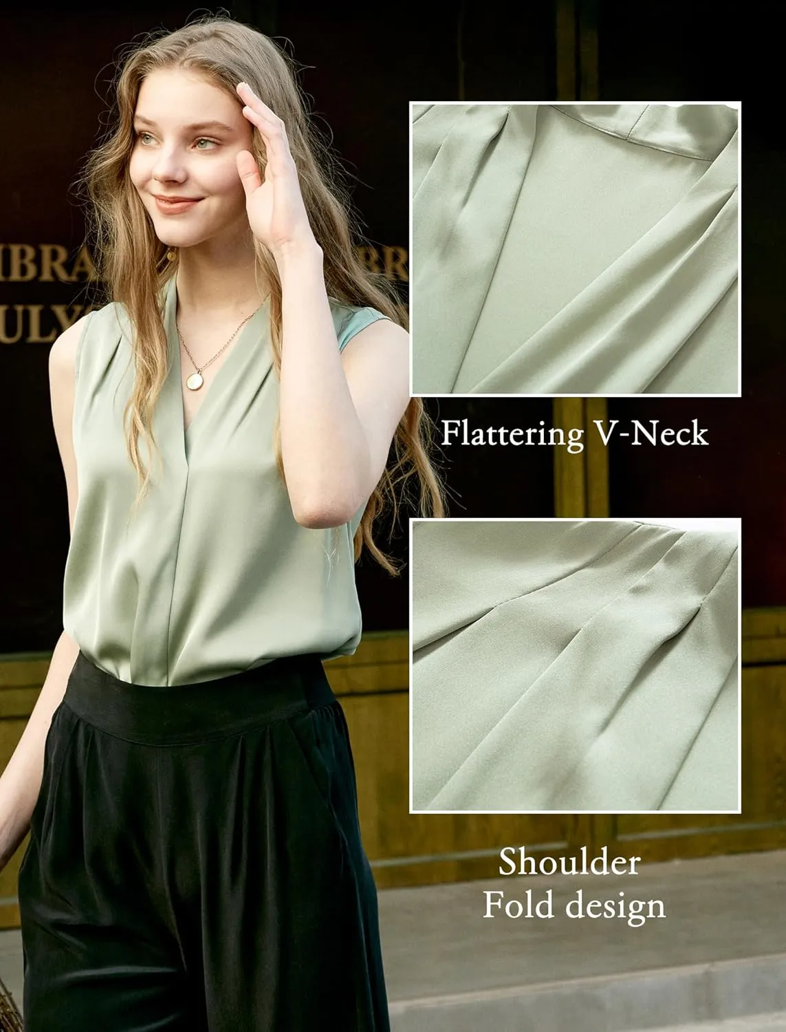 COLD POSH 19MM Mulberry Silk Blouse for Women Sleeveless V Neck Shirts Dressy Casual Womens Top for Office