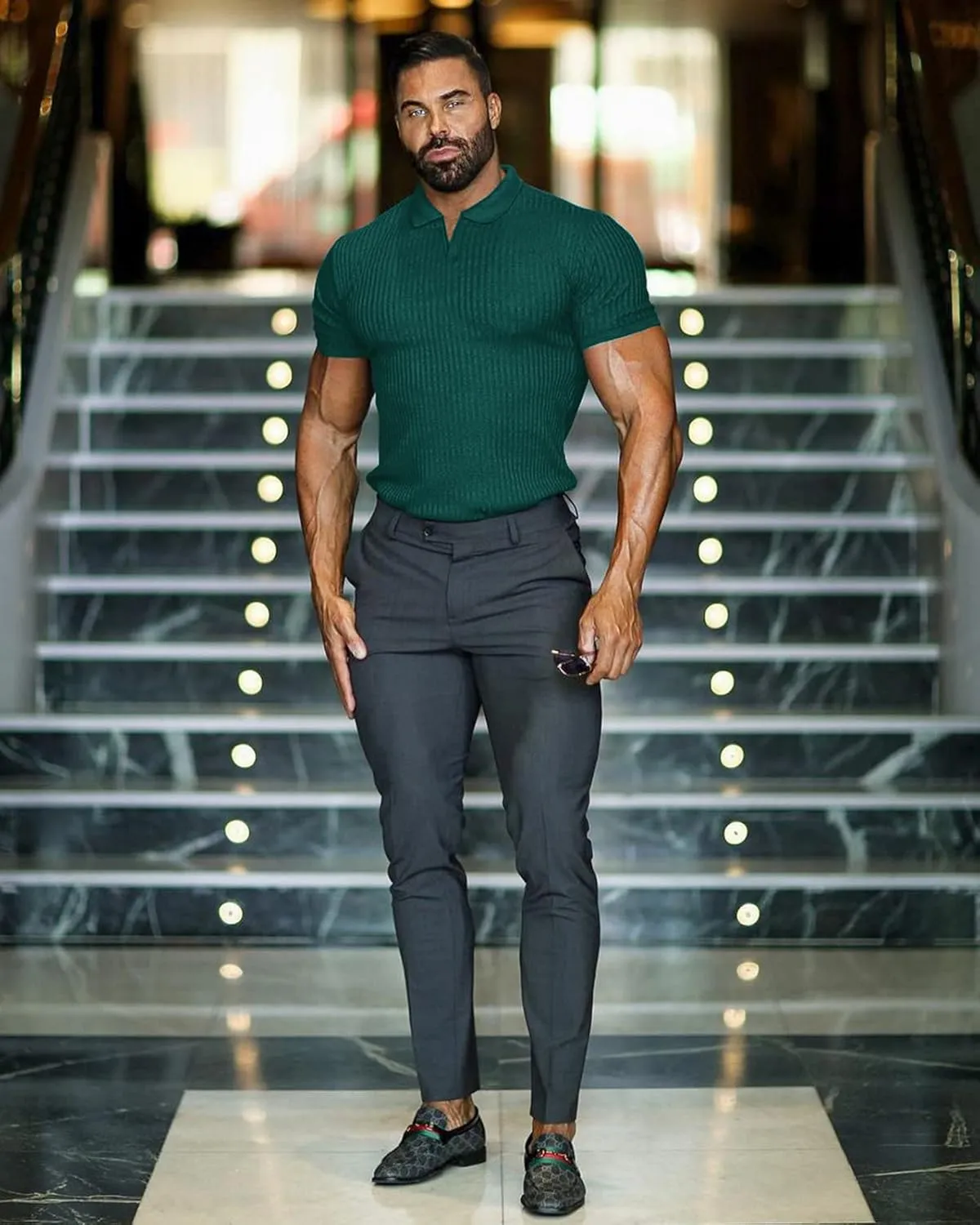 Collared Muscle Shirts for Men Ribbed Knit Slim Fit Polo Shirts Short Sleeve, Mens V Neck T Shirts Casual Stylish