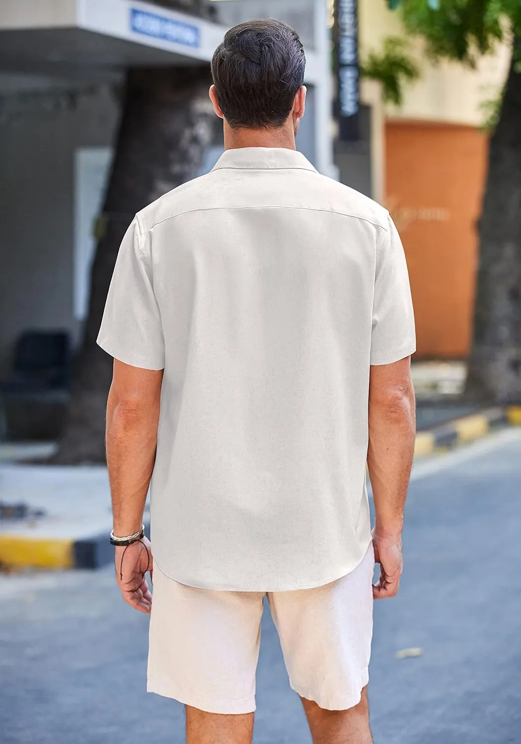 COOFANDY Men's Casual Linen Shirts Short Sleeve Button Down Shirt Summer Beach Tops