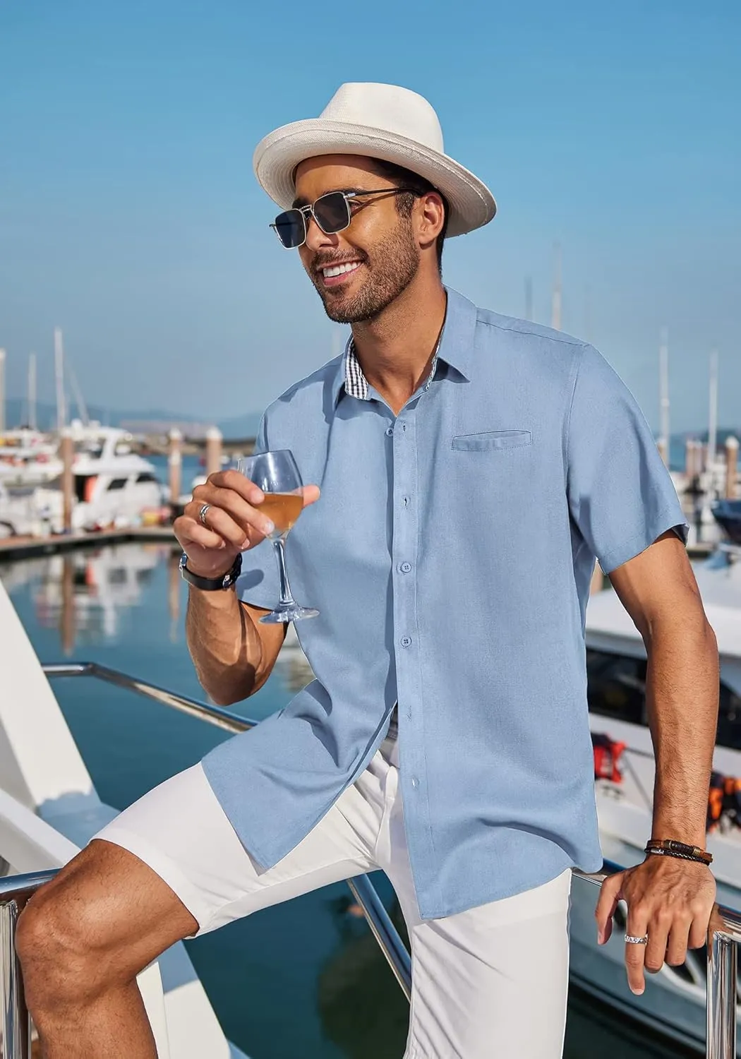 COOFANDY Men's Casual Linen Shirts Short Sleeve Button Down Shirt Summer Beach Tops