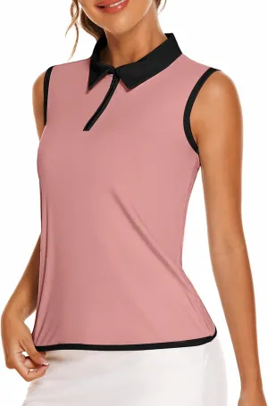COOrun Women's Golf Polo T Shirts Lightweight Moisture Wicking Sleeveless Shirt Quick Dry Zipper Tank Top