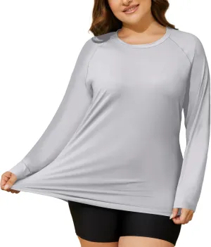 COOTRY Women's Plus Size Sun Shirts UPF 50  UV Protection Long Sleeve Rash Guard Quick Dry Workout Hiking Fishing Swim Shirt