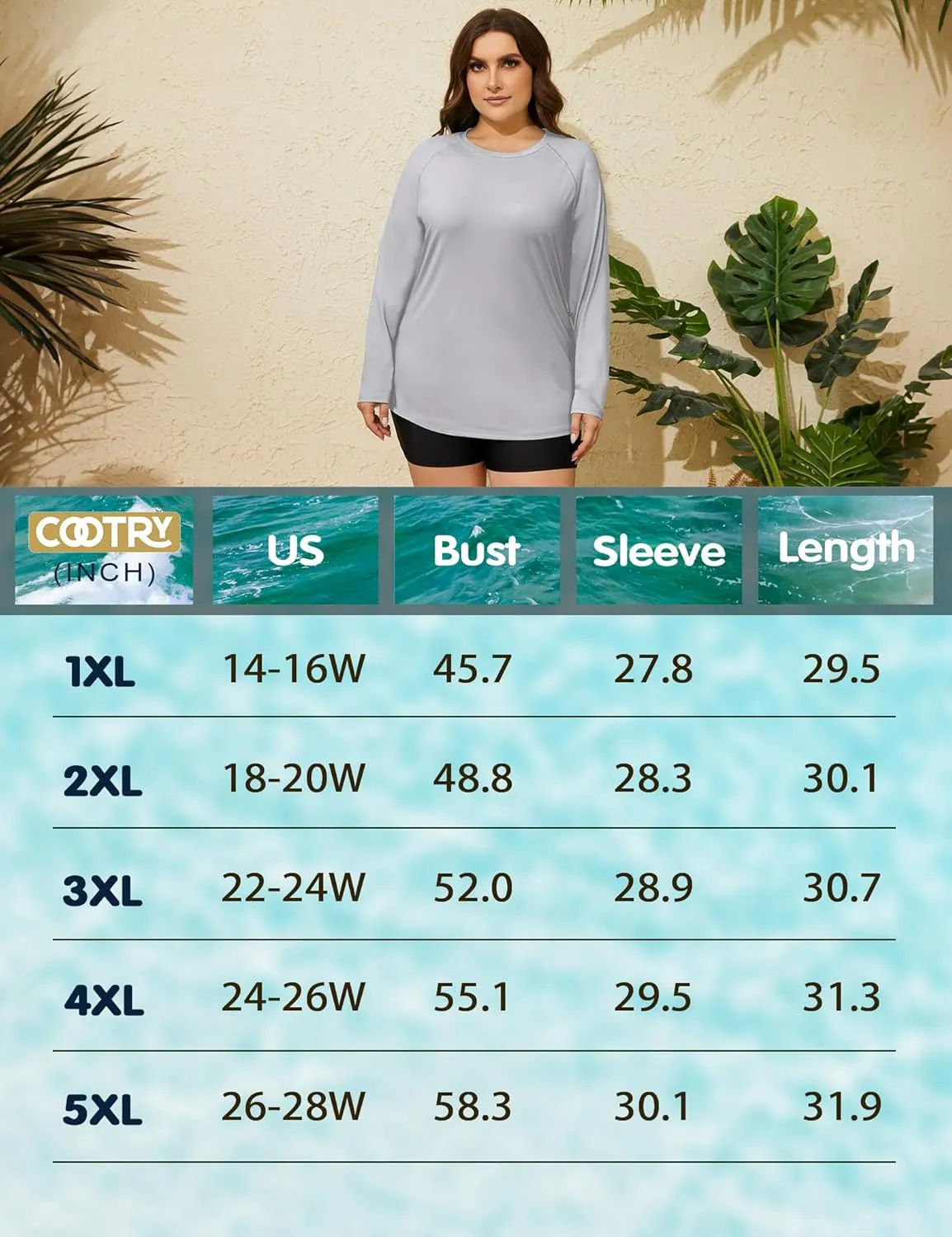 COOTRY Women's Plus Size Sun Shirts UPF 50  UV Protection Long Sleeve Rash Guard Quick Dry Workout Hiking Fishing Swim Shirt