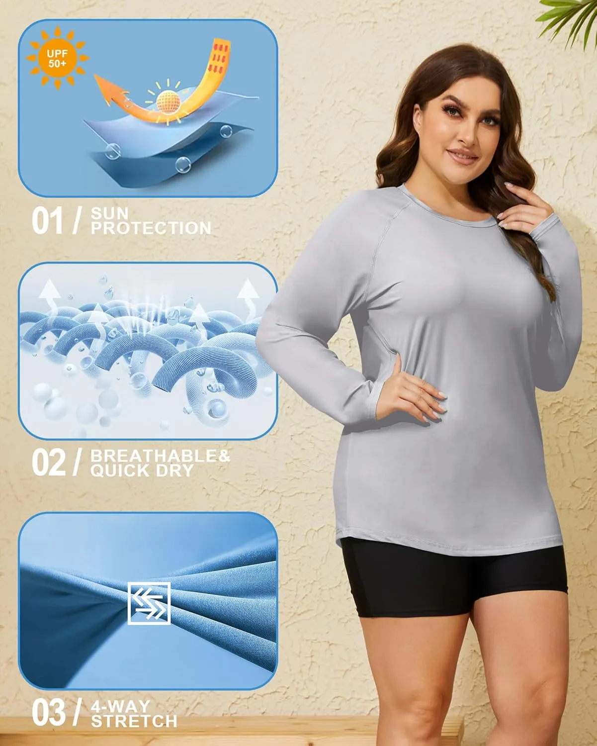 COOTRY Women's Plus Size Sun Shirts UPF 50  UV Protection Long Sleeve Rash Guard Quick Dry Workout Hiking Fishing Swim Shirt
