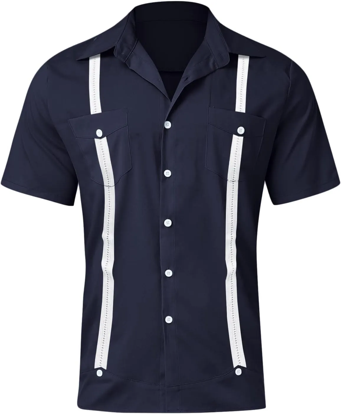 Cotton Linen Shirts for Men, Men's Cuban Guayabera Shirts Short Sleeve Casual Button Down Shirt Fashion Summer Beach Shirt