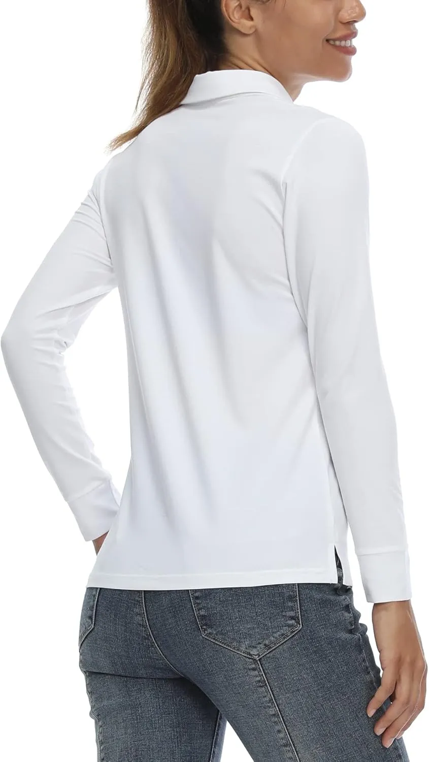 CQC Women's Golf Polo Shirts Long Sleeve Sports Athletic Shirts Tennis Tops Fitness T-Shirt UPF 50  Quick Dry