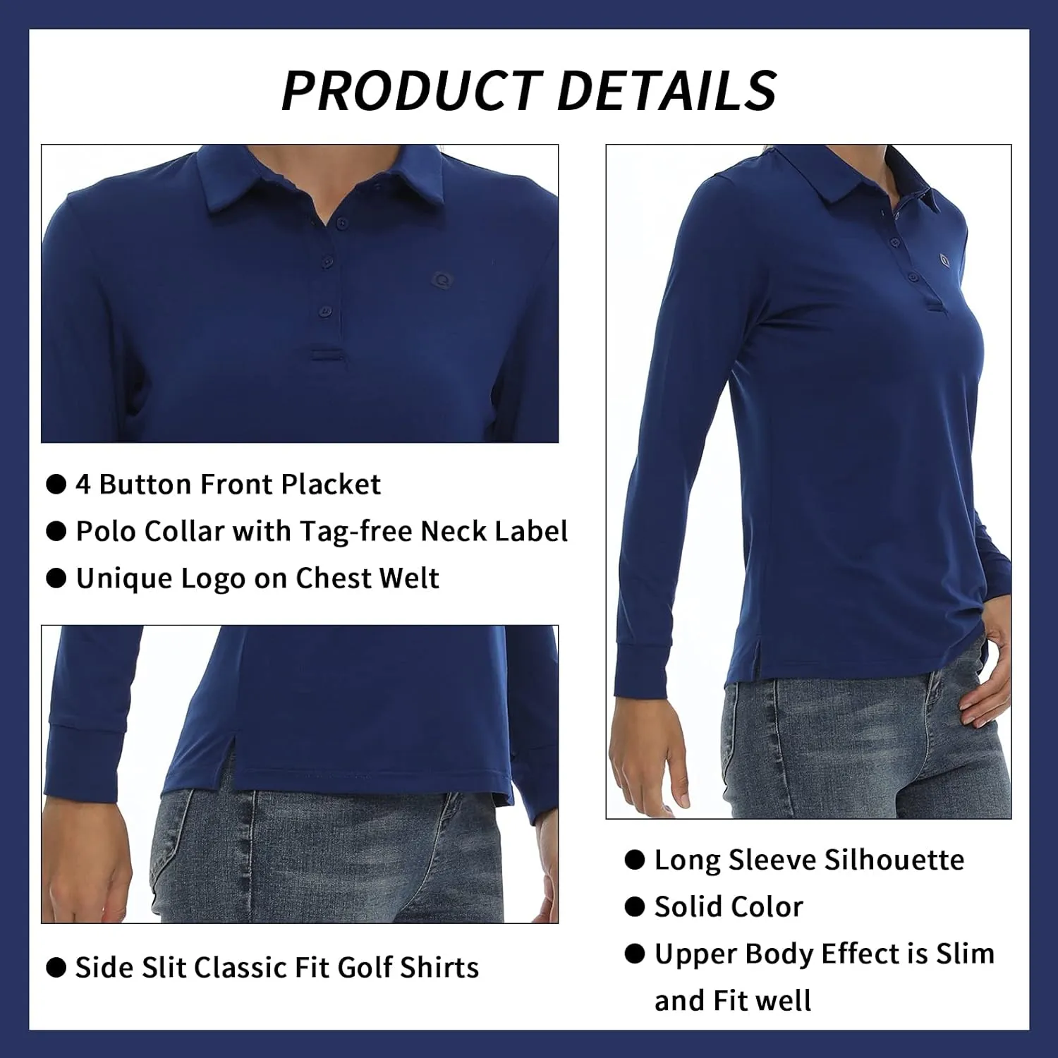 CQC Women's Golf Polo Shirts Long Sleeve Sports Athletic Shirts Tennis Tops Fitness T-Shirt UPF 50  Quick Dry