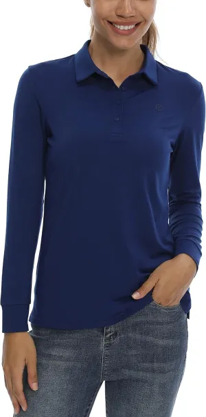 CQC Women's Golf Polo Shirts Long Sleeve Sports Athletic Shirts Tennis Tops Fitness T-Shirt UPF 50  Quick Dry