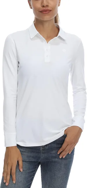 CQC Women's Golf Polo Shirts Long Sleeve Sports Athletic Shirts Tennis Tops Fitness T-Shirt UPF 50  Quick Dry
