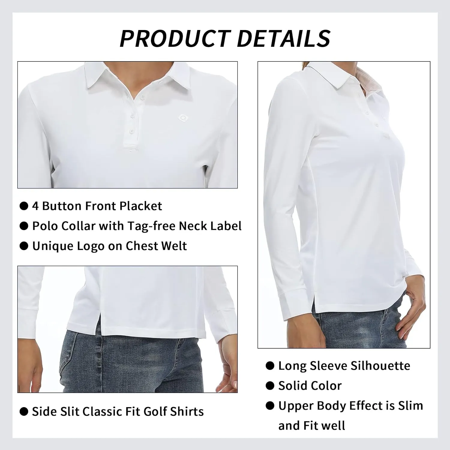 CQC Women's Golf Polo Shirts Long Sleeve Sports Athletic Shirts Tennis Tops Fitness T-Shirt UPF 50  Quick Dry