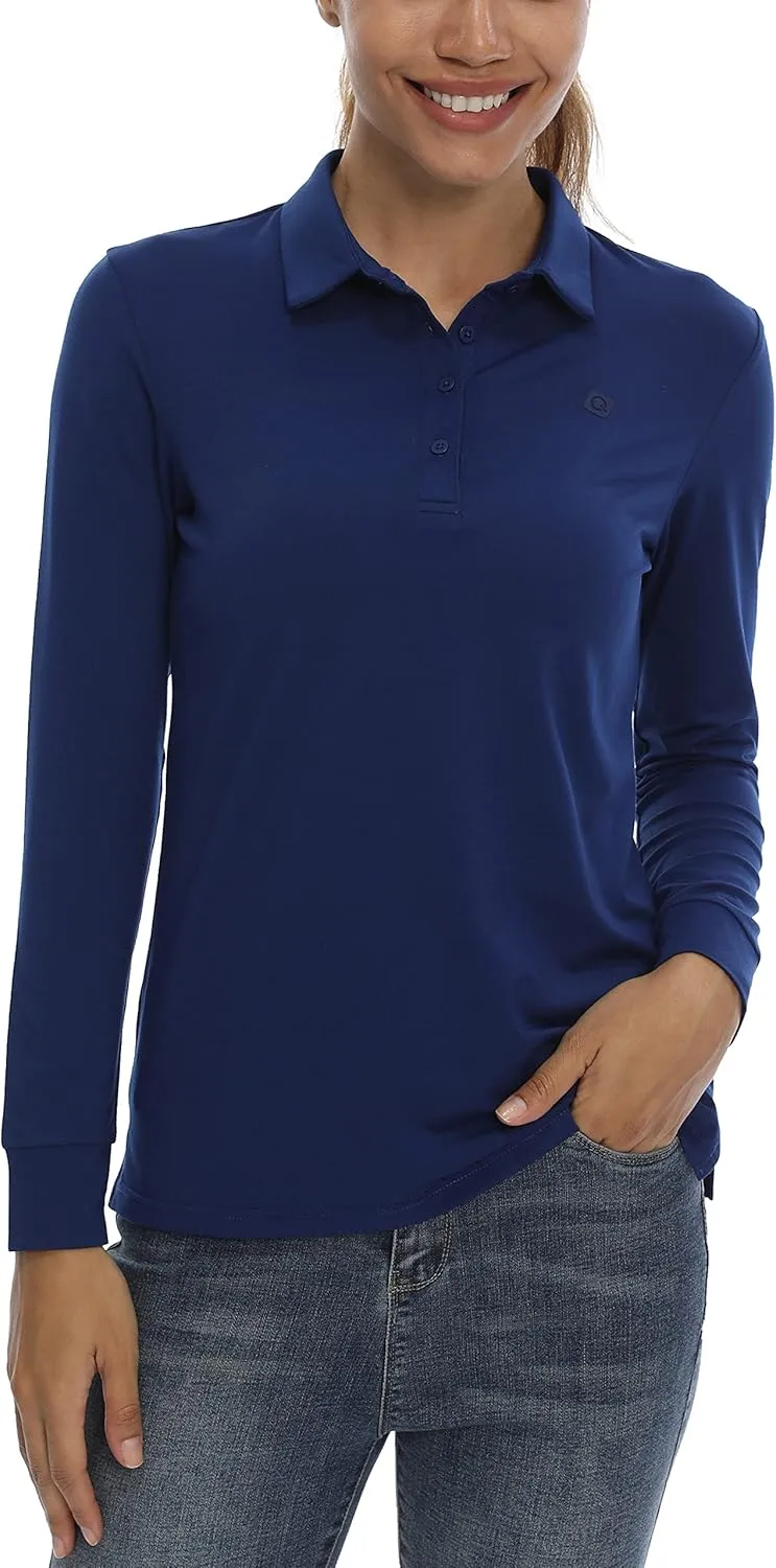 CQC Women's Golf Polo Shirts Long Sleeve Sports Athletic Shirts Tennis Tops Fitness T-Shirt UPF 50  Quick Dry