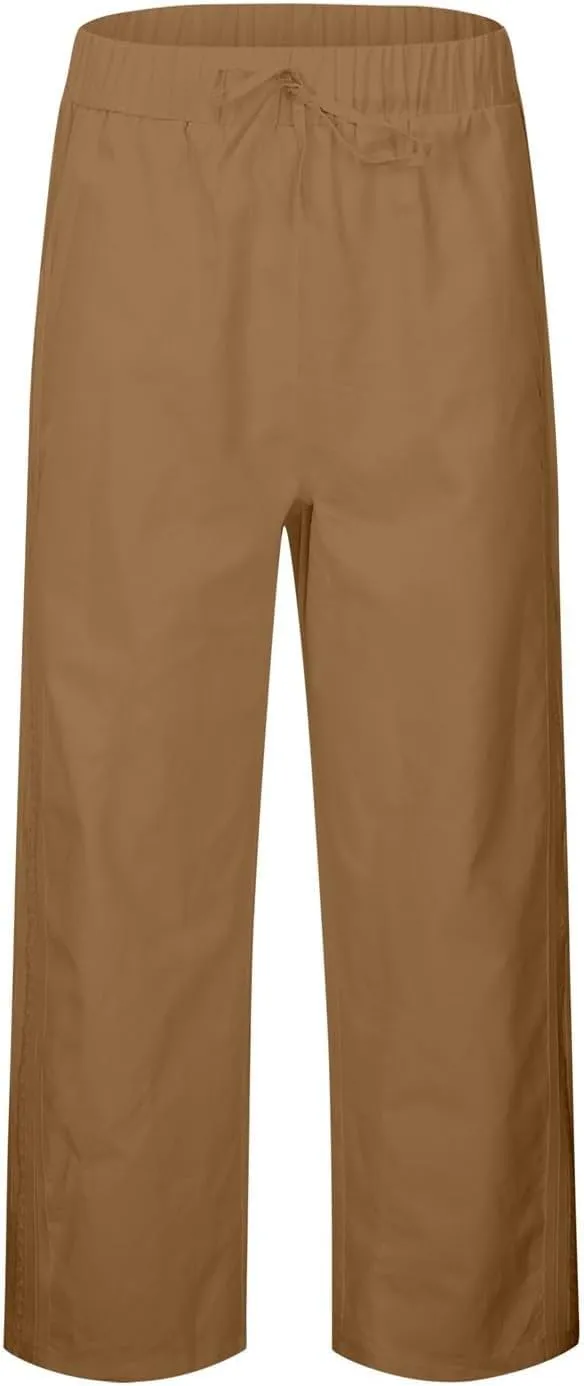 Cropped Pants for Women Summer Lounge Elastic High Waisted Drawstring Straight Outdoor Trousers Pants with Pockets