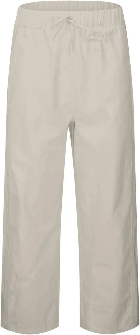 Cropped Pants for Women Summer Lounge Elastic High Waisted Drawstring Straight Outdoor Trousers Pants with Pockets