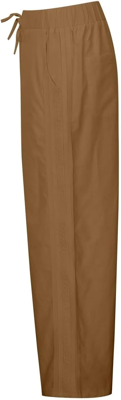 Cropped Pants for Women Summer Lounge Elastic High Waisted Drawstring Straight Outdoor Trousers Pants with Pockets