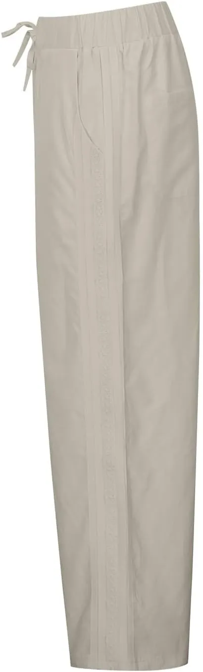 Cropped Pants for Women Summer Lounge Elastic High Waisted Drawstring Straight Outdoor Trousers Pants with Pockets