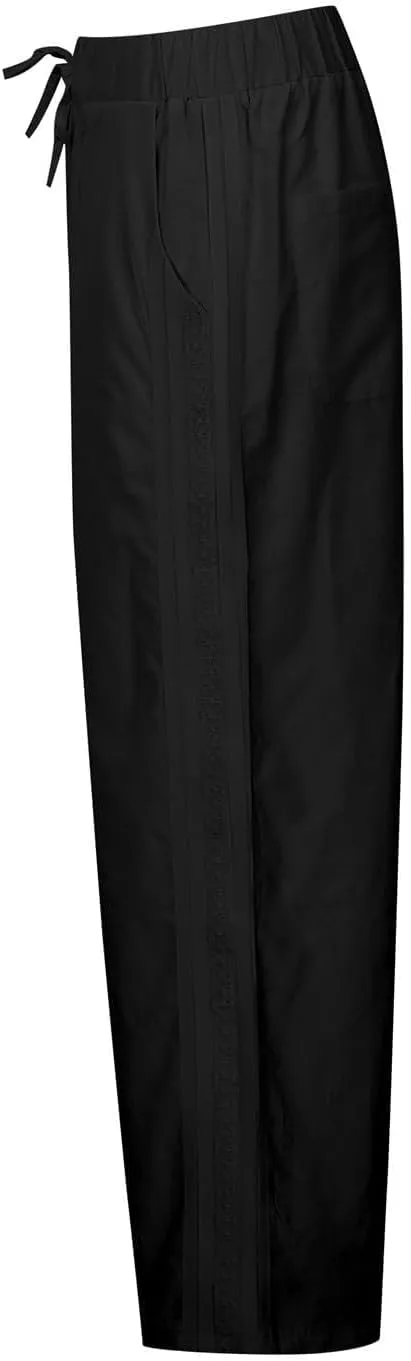 Cropped Pants for Women Summer Lounge Elastic High Waisted Drawstring Straight Outdoor Trousers Pants with Pockets