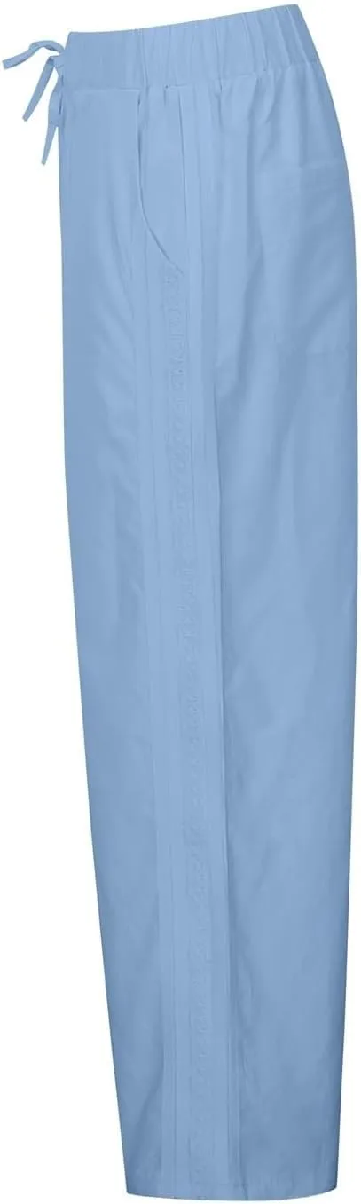 Cropped Pants for Women Summer Lounge Elastic High Waisted Drawstring Straight Outdoor Trousers Pants with Pockets