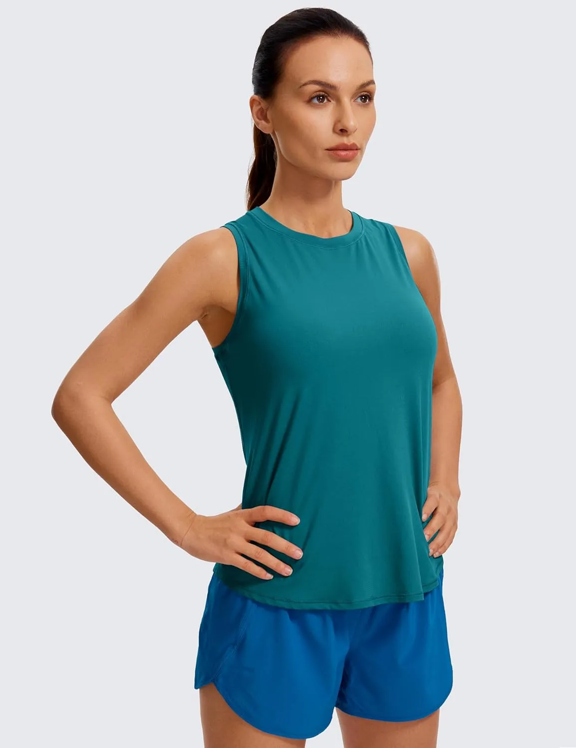 CRZ YOGA Lightweight Racerback Tank Tops for Women High Neck Workout Athletic Running Sleeveless Shirts
