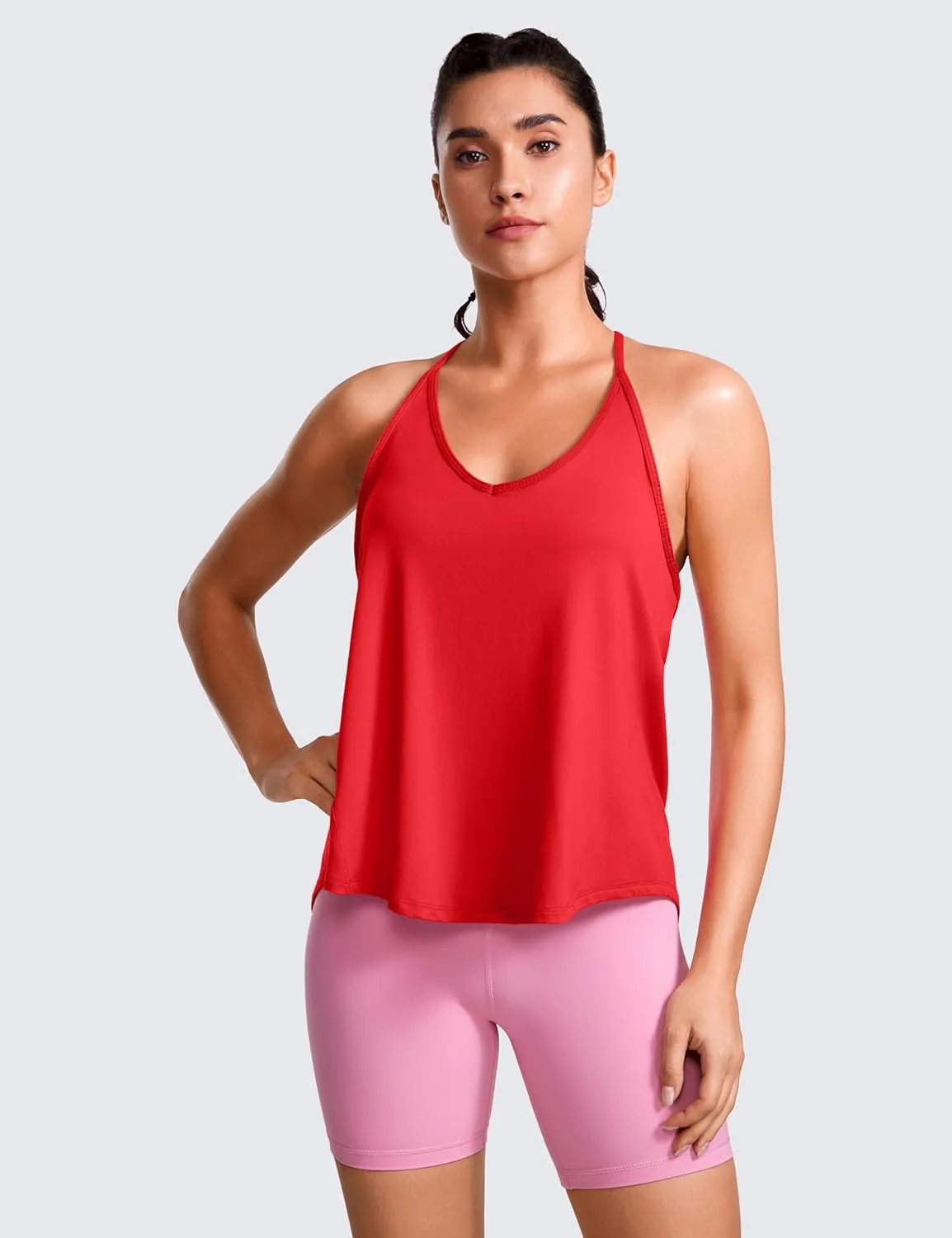 CRZ YOGA Lightweight Tie Back Workout Tank Top for Women V Neck Spaghetti Strap Yoga Sleeveless Shirts Halter Camisole
