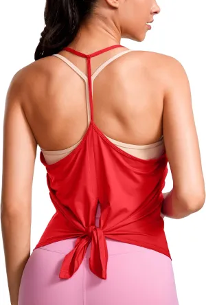 CRZ YOGA Lightweight Tie Back Workout Tank Top for Women V Neck Spaghetti Strap Yoga Sleeveless Shirts Halter Camisole