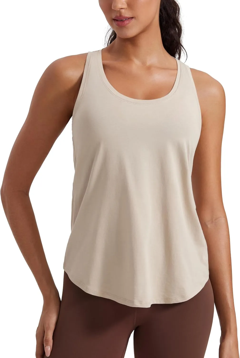 CRZ YOGA Womens Pima Cotton Racerback Workout Tank Tops Scoop Neck Athletic Loose Sleeveless Shirts