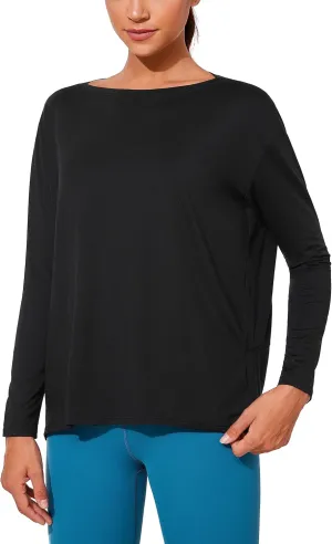 CRZ YOGA Womens UPF 50  Lightweight Long Sleeve Workout Shirts Sun Protection Loose Quick Dry Hiking Tops Outdoor Fishing