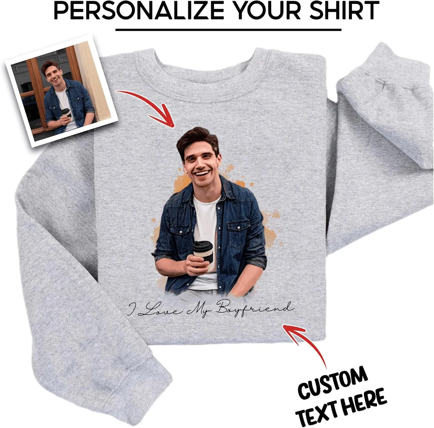 Custom Photo Shirts for Men Women, Shirts with Faces on Them Custom, Personalized Shirts for Boyfriend Girlfriend