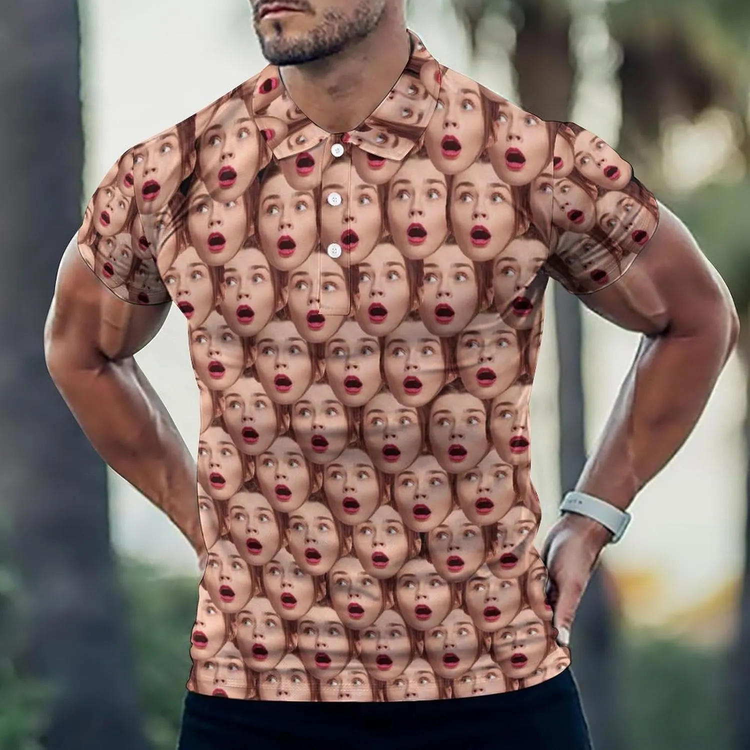 Custom Seamless Face Golf Shirts for Men Dry Fit Sleeve Golf Shirt Print Shirts Funny Golf Polo Shirts Collared Shirt