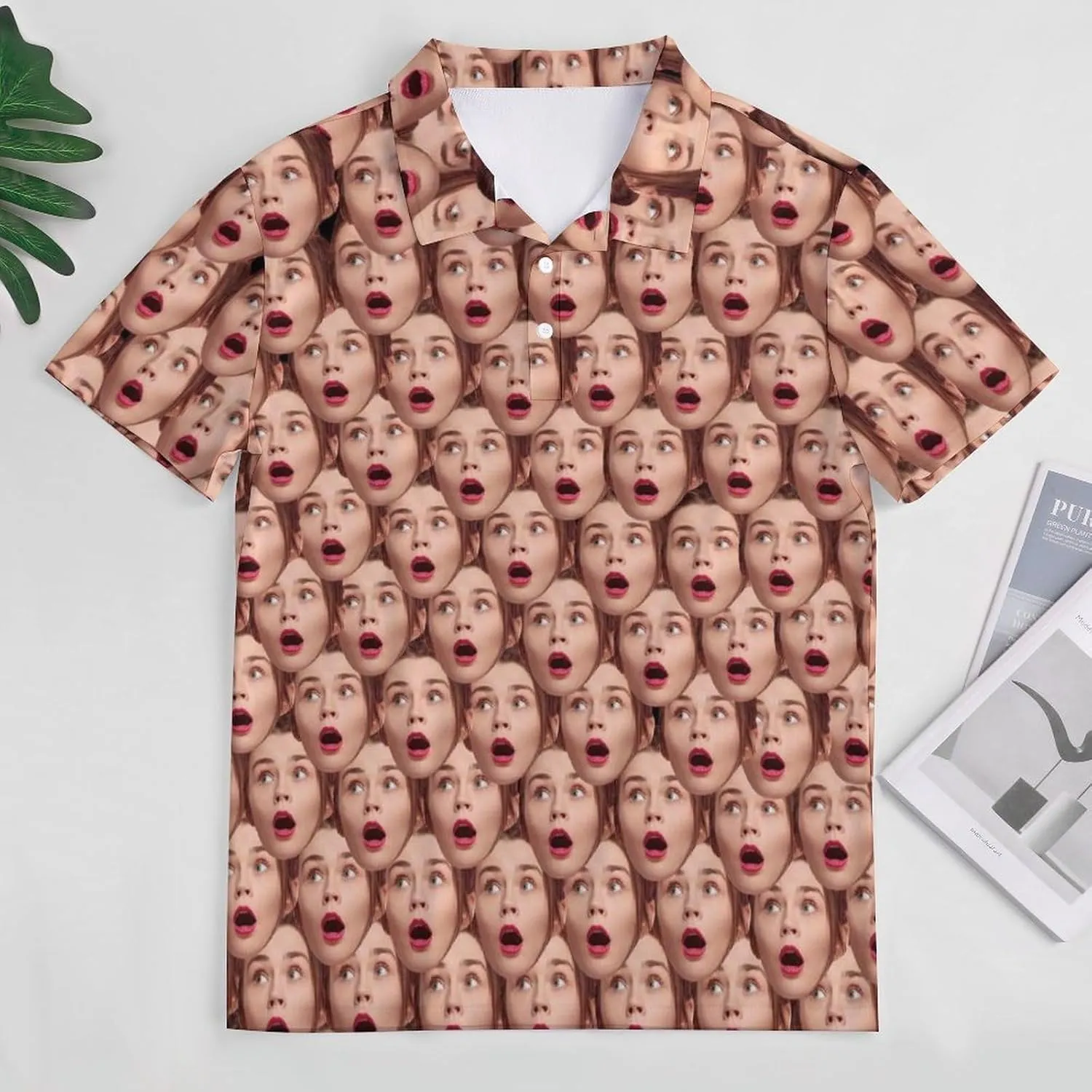 Custom Seamless Face Golf Shirts for Men Dry Fit Sleeve Golf Shirt Print Shirts Funny Golf Polo Shirts Collared Shirt