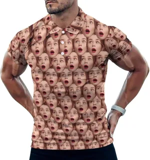 Custom Seamless Face Golf Shirts for Men Dry Fit Sleeve Golf Shirt Print Shirts Funny Golf Polo Shirts Collared Shirt