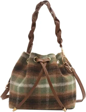 Cute Tweed Tote Bag Mini Sling Shoulder Bag Trendy Top Handle Purse Causal Bucket Purse Satchel Bag with Charming Pendent