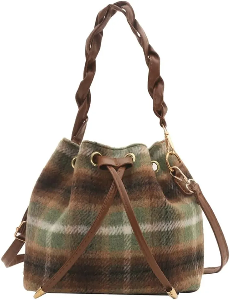 Cute Tweed Tote Bag Mini Sling Shoulder Bag Trendy Top Handle Purse Causal Bucket Purse Satchel Bag with Charming Pendent