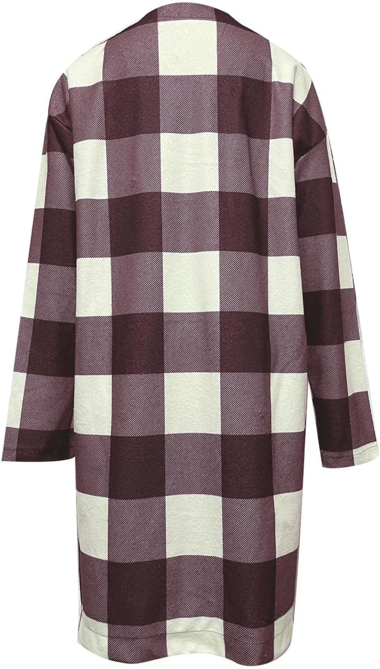 DASAYO Women Casual Shirts Pocketed Fall Clothes Open Front Long Plaid Shirt Boyfriend Tartan Trench Coats Fashion 2022
