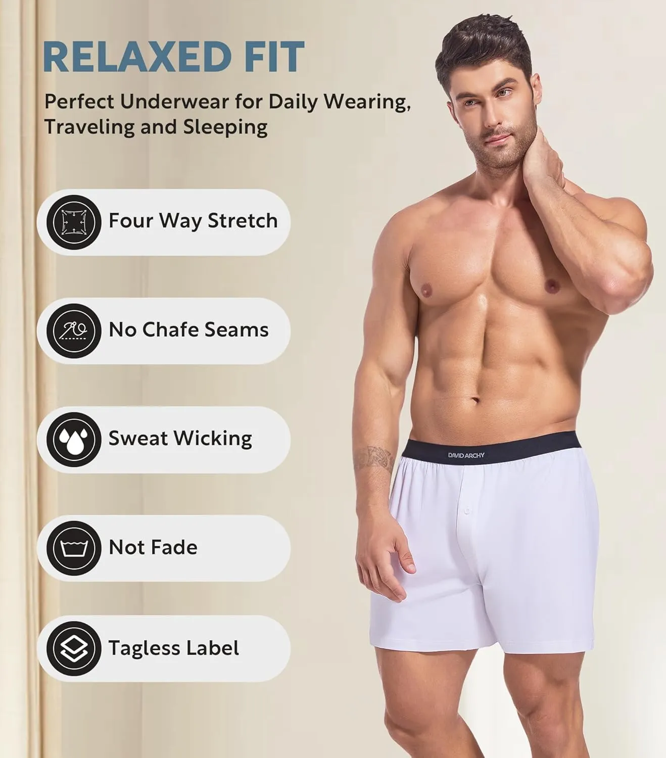 DAVID ARCHY Combed Cotton Boxers for Men Soft Underwear Mens Boxers Knit Boxer Shorts for Men Pack