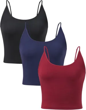 DAVID ARCHY Women's Crop 3-Pack Seamless Bamboo Rayon Camisole Crop Tank Tops No Pad