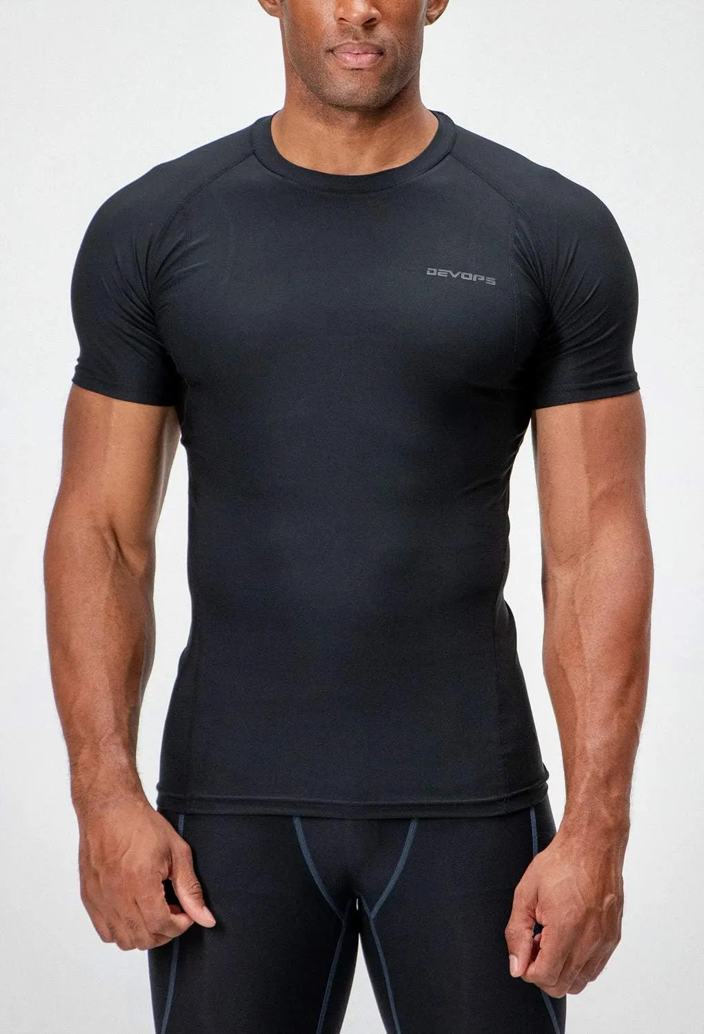 DEVOPS 3 Pack Men's Cool Dry Short Sleeve Compression Shirts, Sports Baselayer T-Shirts Tops, Athletic Workout Shirt